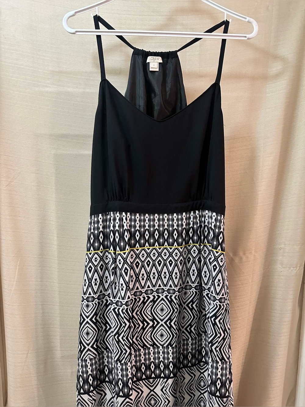J. Crew Black White Yellow Geometric Maxi Dress Sleeveless Size 8 Lined Stretch